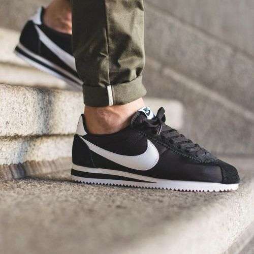 Original Mens NIKE Cortez Basic Leather Black/ White/Silver 819719 012 Size UK 12 (SA 12)