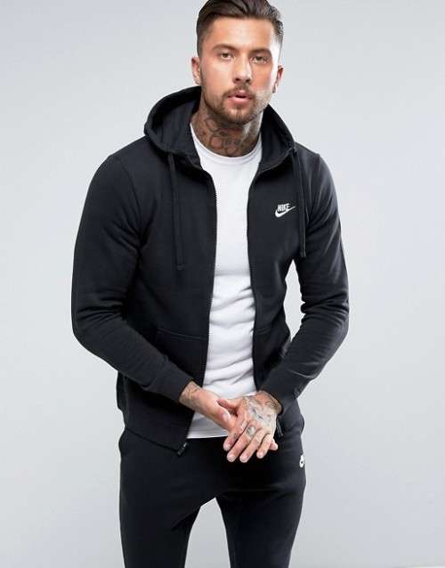 Original Nike Mens Tall Club Zip-Up Fleece Hoodie In Black 804389 010 Size Large/ XL