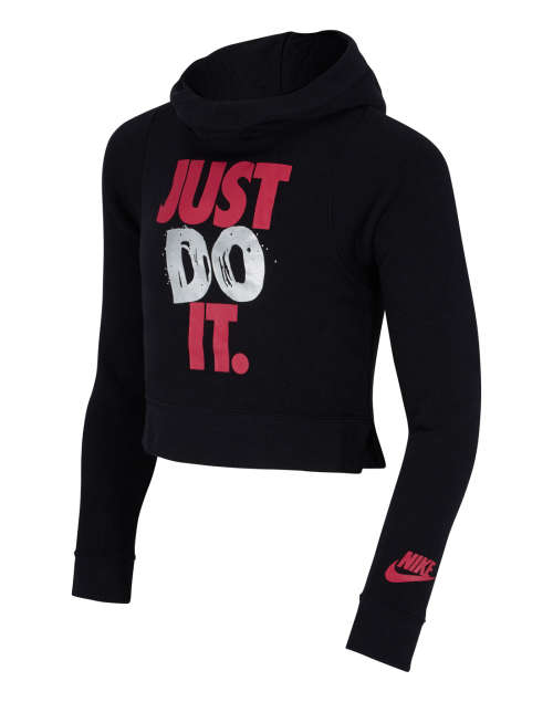 Original Nike GIRL's Just Do It Cropped Hoodie Black AQ6371 010 Size Large