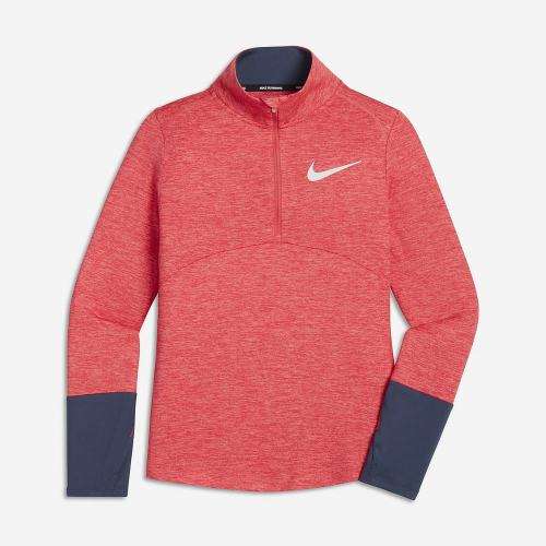 Original NIKE Girls DRI FIT ELEMENTS RUNNING T-SHIRT ZIP Coral/Pink AJ6833 823 Size Large