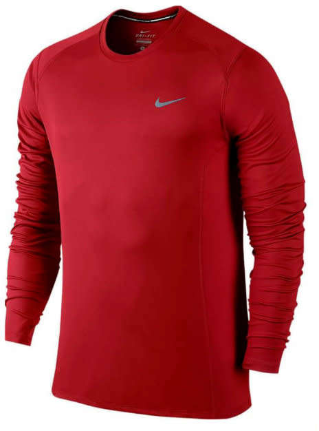 Original Nike DRI-FIT Long-sleeve Running Dry Miler Top in Red AT3949 687 Size Medium