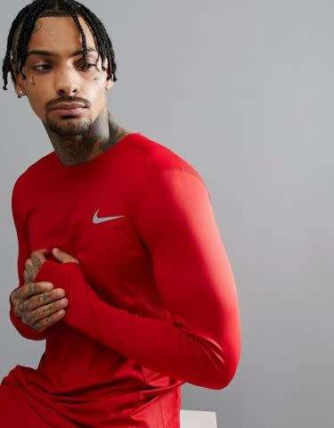 Original Nike DRI-FIT Long-sleeve Running Dry Miler Top in Red AT3949 687 Size Medium