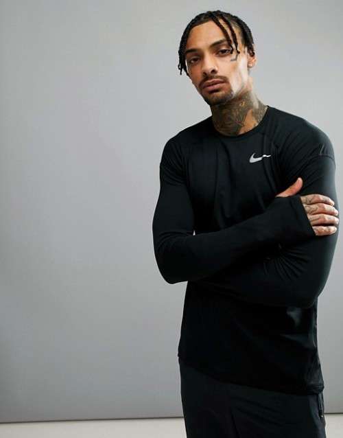 Original Mens NIKE Dri-Fit Element Running Crew Neck Sweat Black 910034 010 Size Large