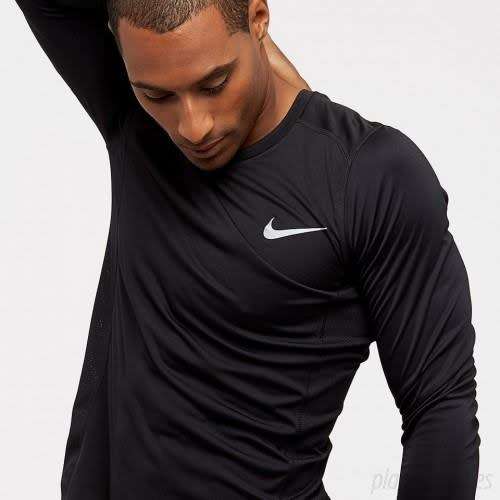 Original Nike DRI-FIT Long-sleeve Running Dry Miler Top in Black AT3949 010 Size Medium