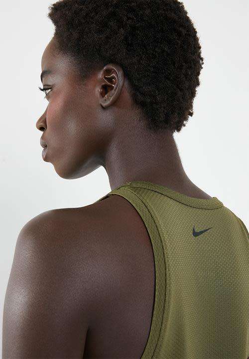 Original Womens NIKE TANK CUT IN KNIT TOP Olive/Obsidian 931742 395 Size Medium