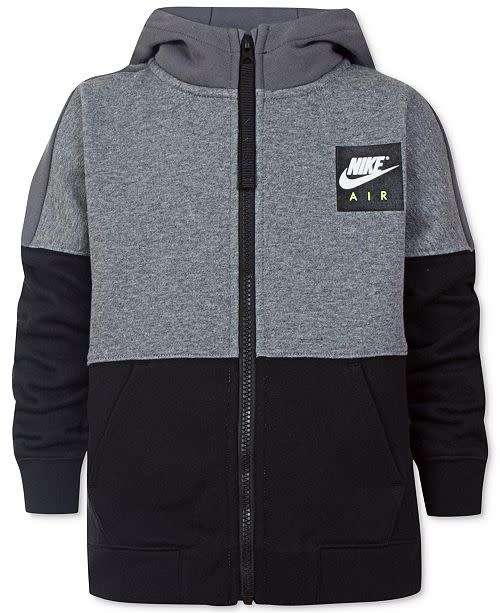 Original Nike AIR Boys Full Zip Hoodie Grey/ Black AT3065 091 Size Large