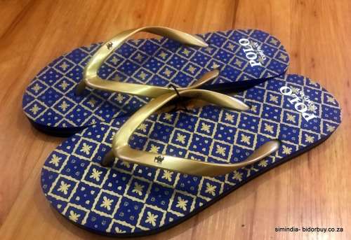 Original Women's POLO Summer Flip Flops Blue /Gold Size UK 6 (SA 6)