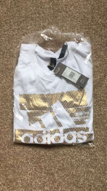 Original Men's adidas Must Have Foil T-Shirt White/ Gold CK7606 Size Large