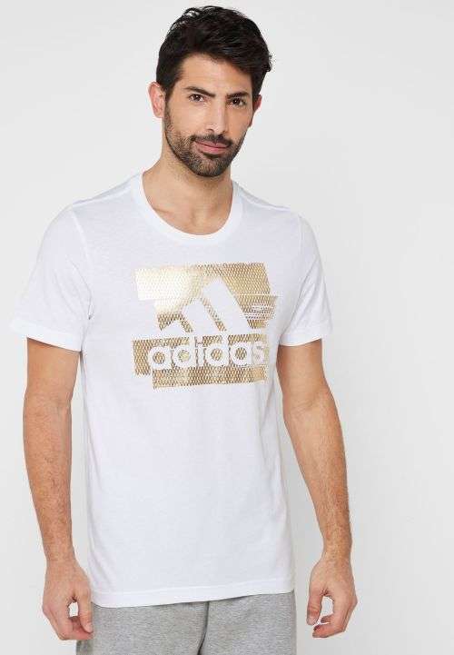Original Men's adidas Must Have Foil T-Shirt White/ Gold CK7606 Size Large