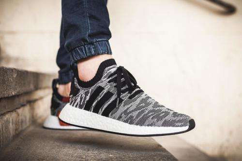Original Mens adidas NMD_R2 Primeknit Core Black/ White BY9409 Size UK 11 (SA 11)