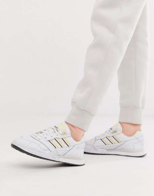 Original Mens adidas A.R Trainers White/Yellow BD7840 Size UK 9 (SA 9)