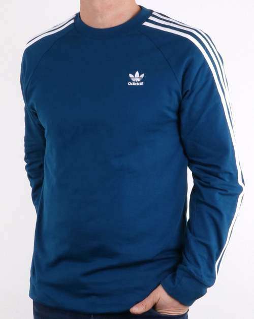 Original Men's adidas 3 Stripes Long Sleeved Tee Legend Marine CK7433 Size Extra Large