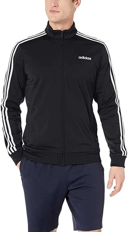 Original Men's adidas ESSENTIALS 3 STRIPES TRICOT TRACK JACKET Black CK7658 Size Large