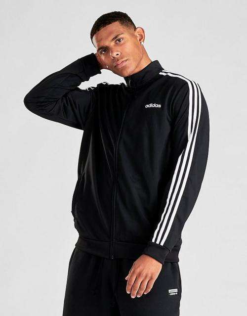 Original Men's adidas ESSENTIALS 3 STRIPES TRICOT TRACK JACKET Black CK7658 Size Large