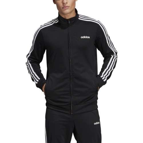 Original Men's adidas ESSENTIALS 3 STRIPES TRICOT TRACK JACKET Black CK7658 Size Large