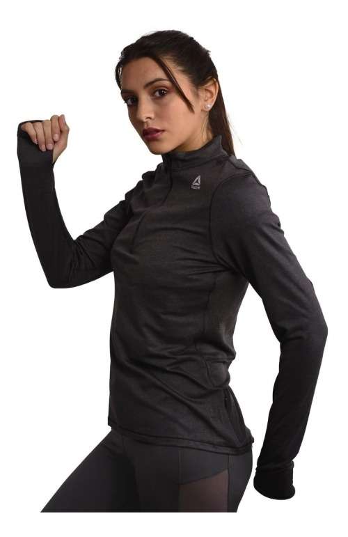 Original Womens Reebok RUNNING ESSENTIALS QUARTER-ZIP TOP BLACK DU4223 Size Medium