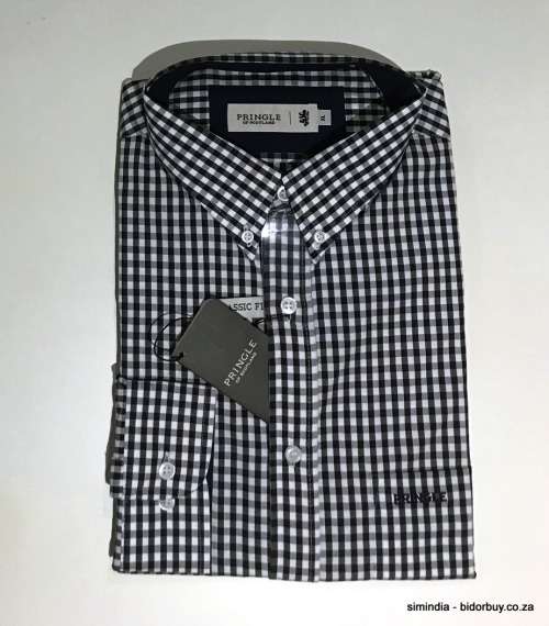 Original Mens PRINGLE Harley Long Sleeves Classic Fit Check Black /White Size Extra Large