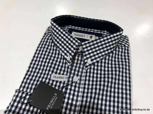 Original Mens PRINGLE Harley Long Sleeves Classic Fit Check Black /White Size Extra Large