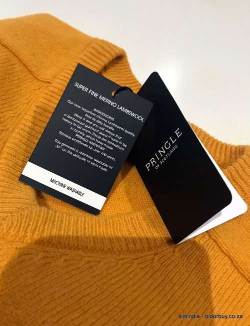 Original Mens PRINGLE Superfine Merino Lambswool James V Neck Jumper Corn Color Size Large