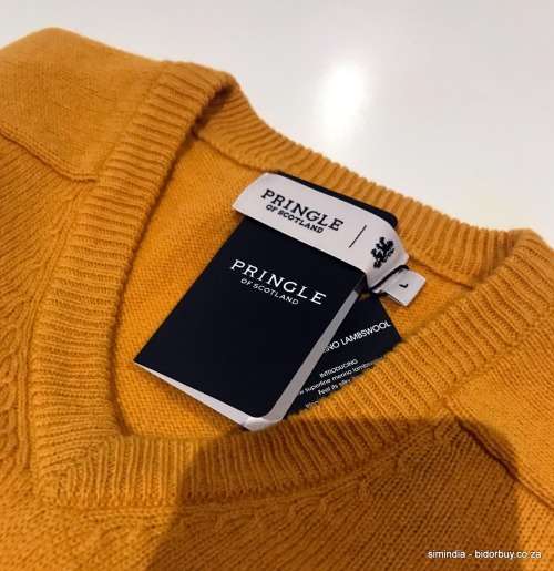 Original Mens PRINGLE Superfine Merino Lambswool James V Neck Jumper Corn Color Size Large