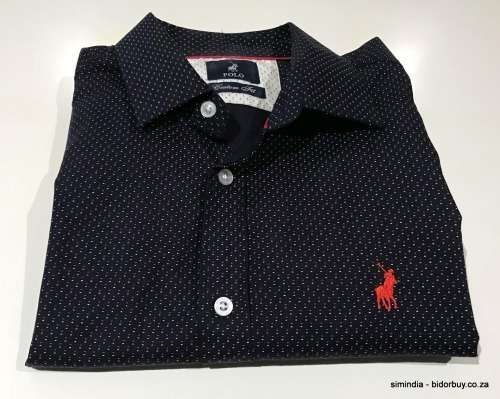 Original Mens POLO Long Sleeves Custom Fit Pure Cotton Self Design Navy Size Medium (Display Item)