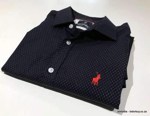 Original Mens POLO Long Sleeves Custom Fit Pure Cotton Self Design Navy Size Medium (Display Item)