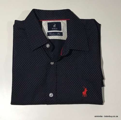Original Mens POLO Long Sleeves Custom Fit Pure Cotton Self Design Navy Size Medium (Display Item)