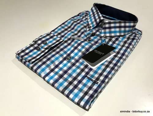 Original Mens PRINGLE Jules Long Sleeves Classic Fit Check Turquoise Size Large