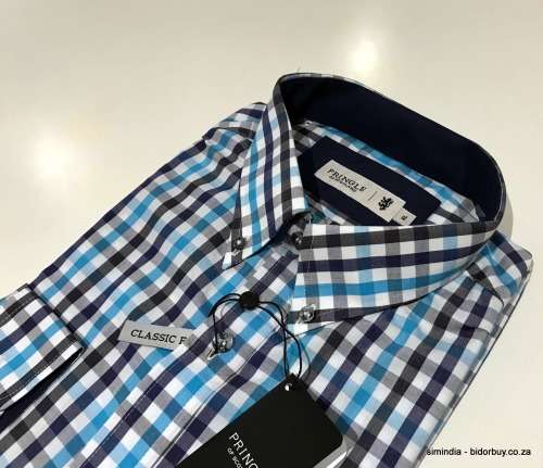 Original Mens PRINGLE Jules Long Sleeves Classic Fit Check Turquoise Size Large