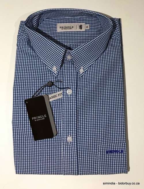 Original Mens PRINGLE Robin Long Sleeves Classic Fit Check INK Size Extra Large