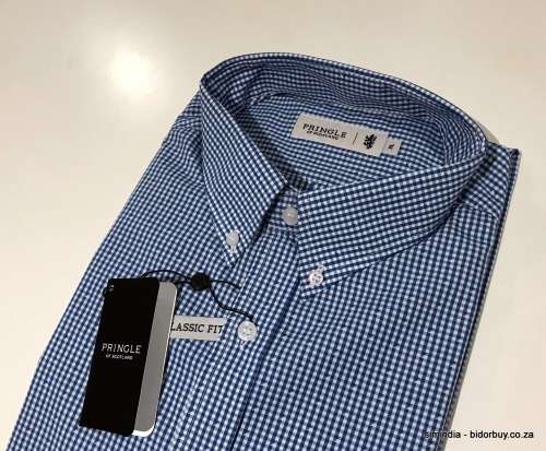 Original Mens PRINGLE Robin Long Sleeves Classic Fit Check INK Size Extra Large