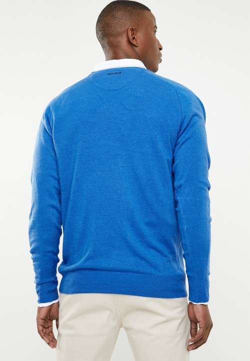 Original Mens PRINGLE Charleston V-neck Knit Azure/Blue Size XL