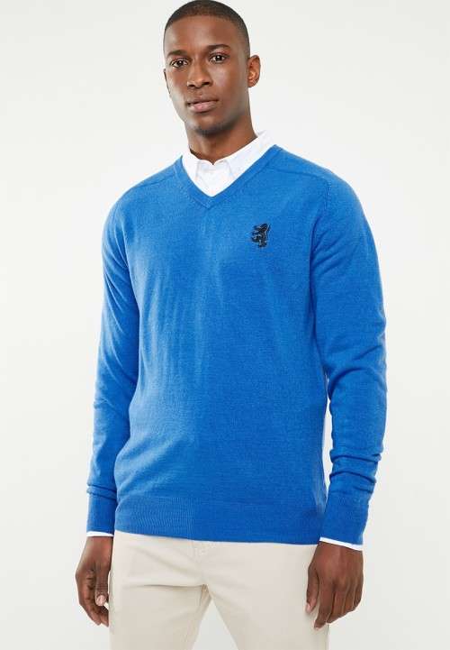 Original Mens PRINGLE Charleston V-neck Knit Azure/Blue Size XL