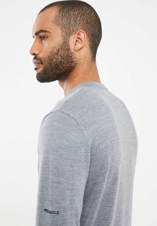Original Mens PRINGLE Leon Lion Round Neck knit Grey Size Large