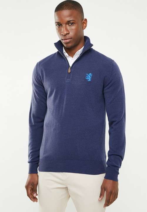 Original Mens PRINGLE Charleston 1/4 Zip Knit Indigo Size Extra Large