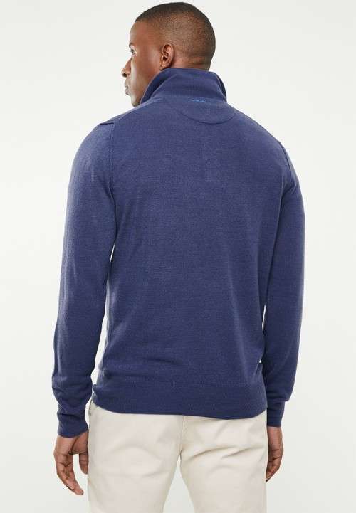 Original Mens PRINGLE Charleston 1/4 Zip Knit Indigo Size Extra Large