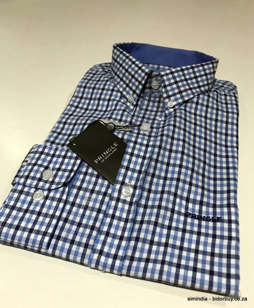 Original Mens PRINGLE Heck Long Sleeves Classic Fit Check Bright Blue Size Extra Large