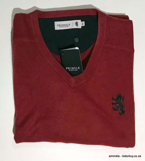 Original Mens PRINGLE Charleston V-neck Knit Cranberry Size Large