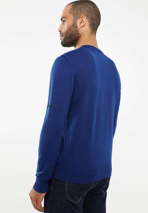 Original Mens PRINGLE Leon Lion Round Neck knit Blue Size Extra Large