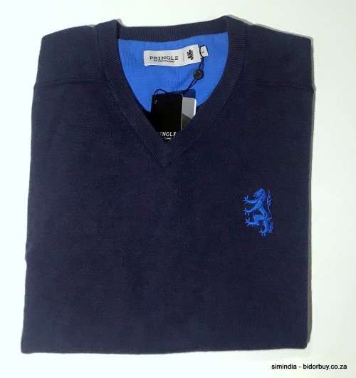 Original Mens PRINGLE Charleston V-neck Knit Indigo Size Large