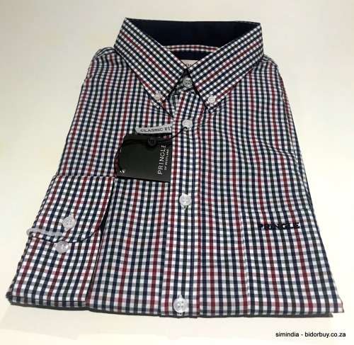 Original Mens PRINGLE Lorne Long Sleeves Classic Fit Check Navy/Red Size Extra Large