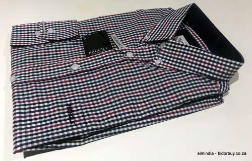 Original Mens PRINGLE Lorne Long Sleeves Classic Fit Check Navy/Red Size Extra Large
