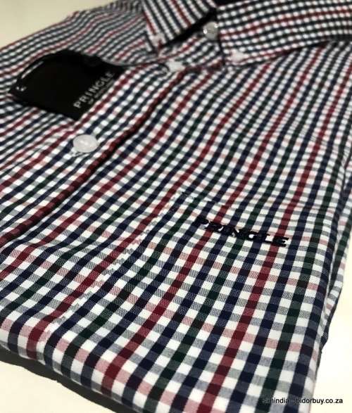 Original Mens PRINGLE Lorne Long Sleeves Classic Fit Check Navy/Red Size Extra Large