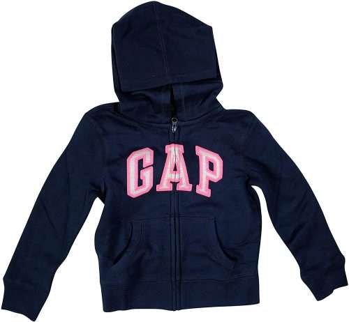 Original GAP Girls Logo Full ZIP Hoodie Fleece Warm (USED) Navy/Pink/White Glitter Size XXL