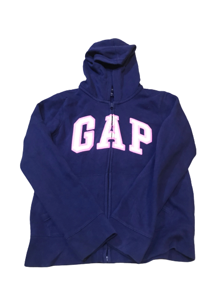 Original GAP Girls Logo Full ZIP Hoodie Fleece Warm (USED) Navy/Pink/White Glitter Size XXL