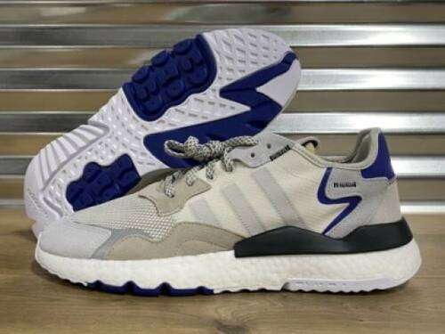 Original Men's adidas NITE JOGGER White/ Grey/ Active Blue F34124 Size UK 9 (SA 9)