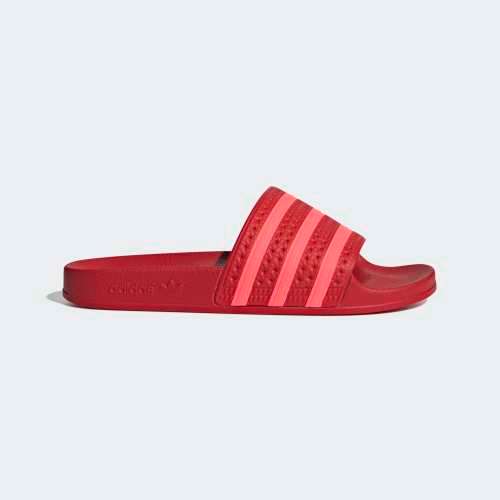 Red and white adidas slides best sale