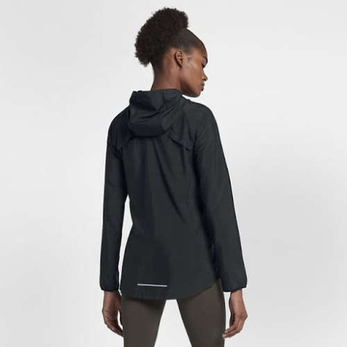 Original Women's NIKE Full Zip Essential Hooded NV Water Repel Jacket Black 890493 010 Size Medium