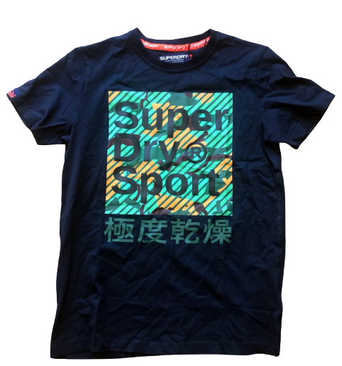 Original Men's SuperDry Sport Tee Shirt Navy Blue/ Green Size Medium