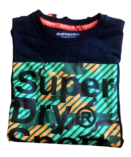 Original Men's SuperDry Sport Tee Shirt Navy Blue/ Green Size Medium